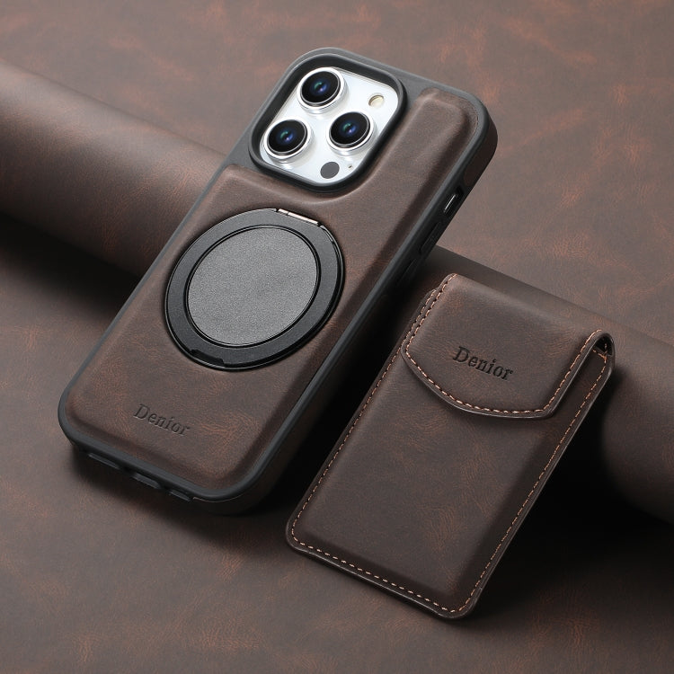 For iPhone 16 Pro Denior D20 Skin Feel MagSafe Holder Detachable Card Slot Phone Case(Brown) - free shipping - PMC Jewellery - Order now!