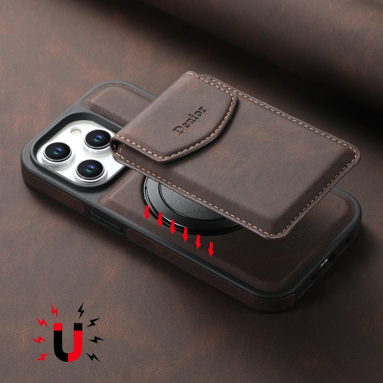 For iPhone 16 Pro Denior D20 Skin Feel MagSafe Holder Detachable Card Slot Phone Case(Brown) - free shipping - PMC Jewellery - Order now!