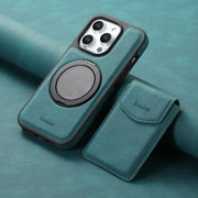 For iPhone 16 Plus Denior D20 Skin Feel MagSafe Holder Detachable Card Slot Phone Case(Blue)
