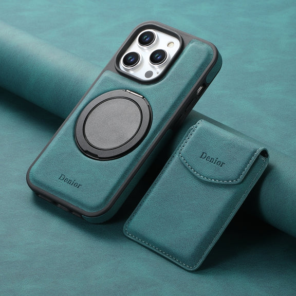 For iPhone 16 Plus Denior D20 Skin Feel MagSafe Holder Detachable Card Slot Phone Case(Blue)