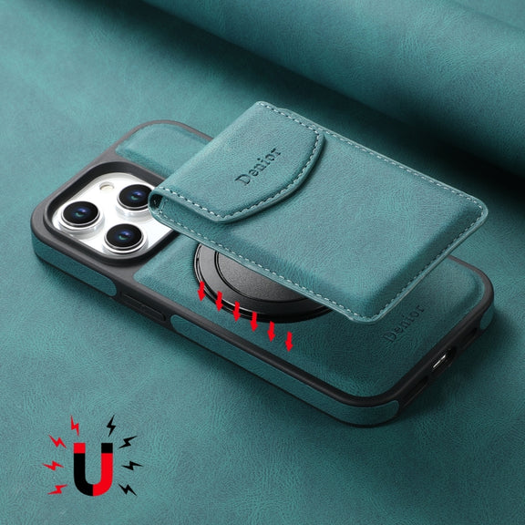 For iPhone 16 Plus Denior D20 Skin Feel MagSafe Holder Detachable Card Slot Phone Case(Blue)