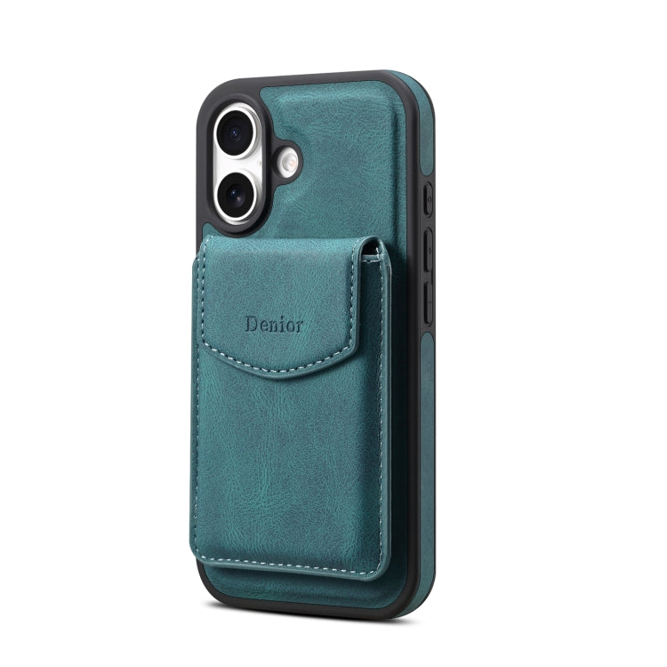 For iPhone 16 Plus Denior D20 Skin Feel MagSafe Holder Detachable Card Slot Phone Case(Blue)