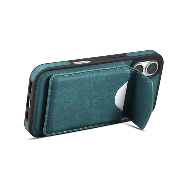 For iPhone 16 Plus Denior D20 Skin Feel MagSafe Holder Detachable Card Slot Phone Case(Blue)
