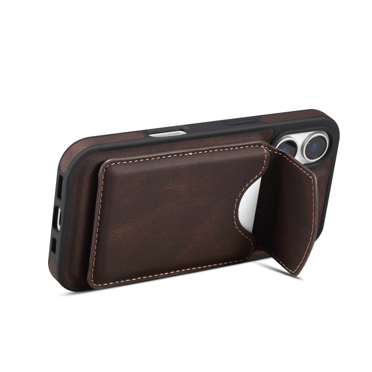 For iPhone 16 Plus Denior D20 Skin Feel MagSafe Holder Detachable Card Slot Phone Case(Brown)