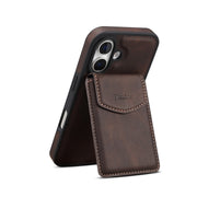 For iPhone 16 Plus Denior D20 Skin Feel MagSafe Holder Detachable Card Slot Phone Case(Brown)