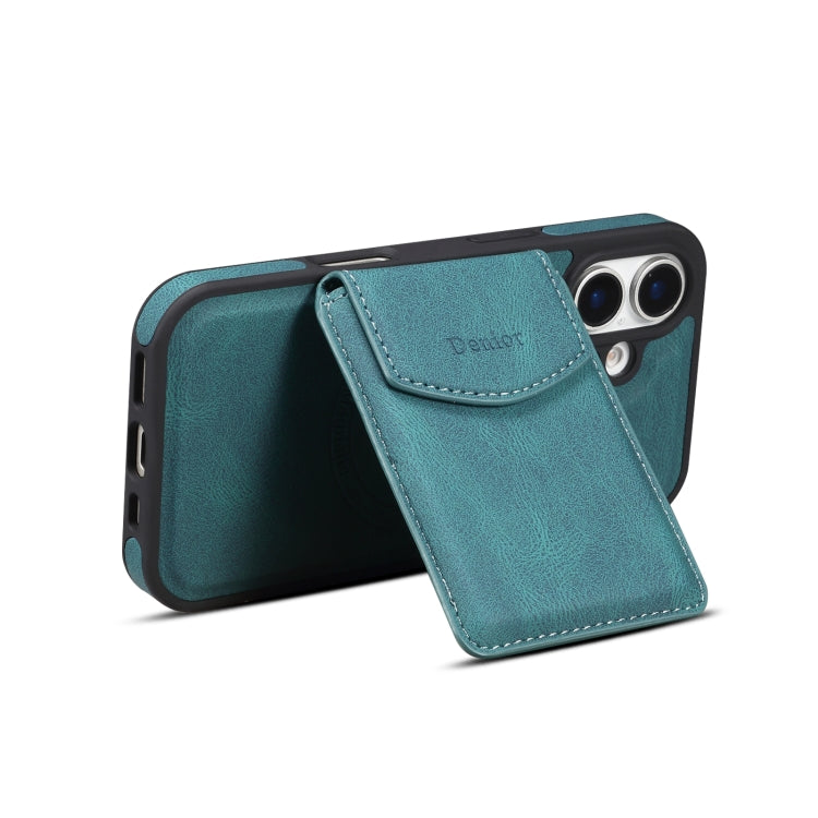 For iPhone 16 Denior D20 Skin Feel MagSafe Holder Detachable Card Slot Phone Case(Blue)