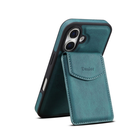 For iPhone 16 Denior D20 Skin Feel MagSafe Holder Detachable Card Slot Phone Case(Blue)