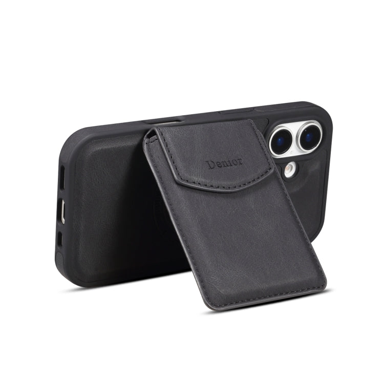 For iPhone 16 Denior D20 Skin Feel MagSafe Holder Detachable Card Slot Phone Case(Black)