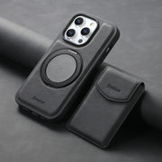 For iPhone 15 Denior D20 Skin Feel MagSafe Holder Detachable Card Slot Phone Case(Black)