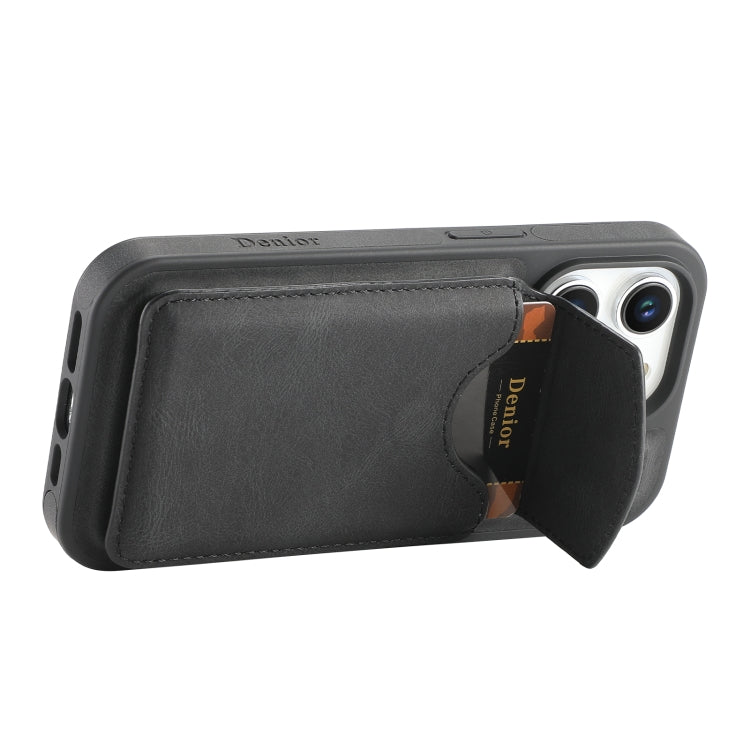For iPhone 15 Denior D20 Skin Feel MagSafe Holder Detachable Card Slot Phone Case(Black)