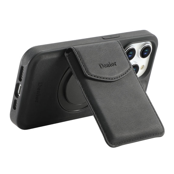 For iPhone 15 Denior D20 Skin Feel MagSafe Holder Detachable Card Slot Phone Case(Black)