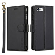For iPhone 7 / 8 / SE 2020 2022 LC.IMEEKE L2 Series Detachable Magsafe PU Phone Case with Lanyard(Black)