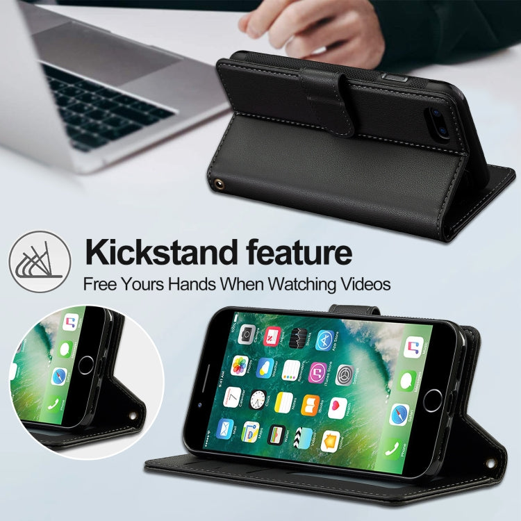 For iPhone 7 / 8 / SE 2020 2022 LC.IMEEKE L2 Series Detachable Magsafe PU Phone Case with Lanyard(Black)