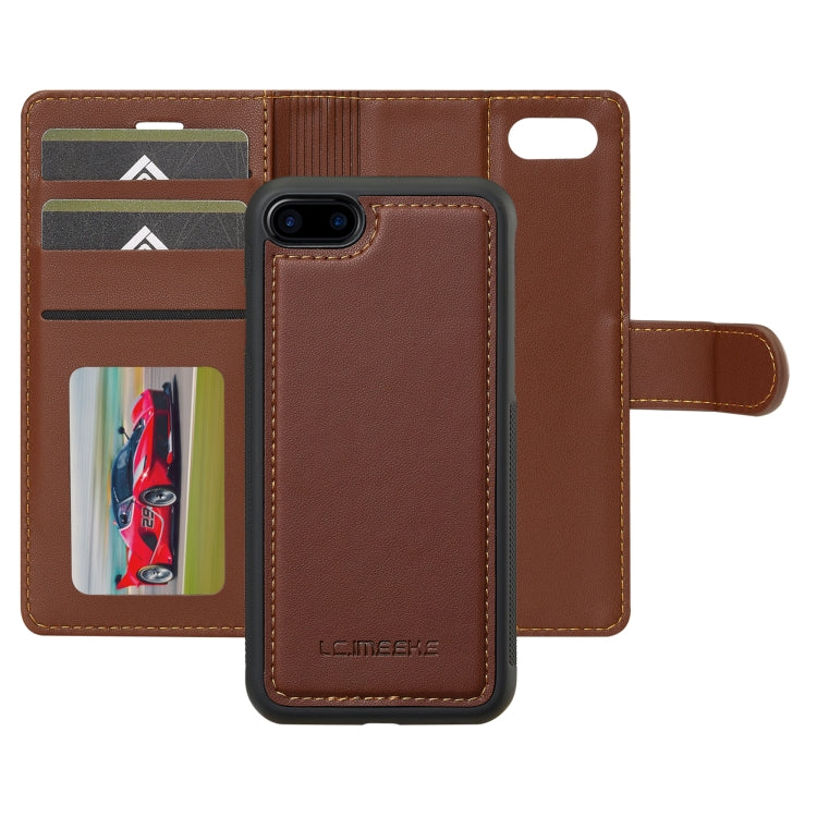 For iPhone 7 / 8 / SE 2020 2022 LC.IMEEKE L2 Series Detachable Magsafe PU Phone Case with Lanyard(Brown)