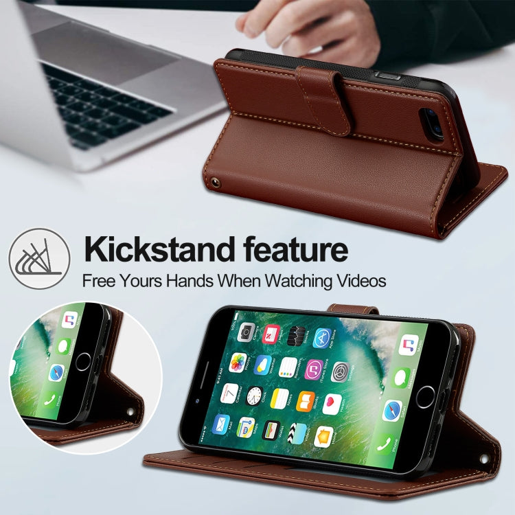 For iPhone 7 / 8 / SE 2020 2022 LC.IMEEKE L2 Series Detachable Magsafe PU Phone Case with Lanyard(Brown)