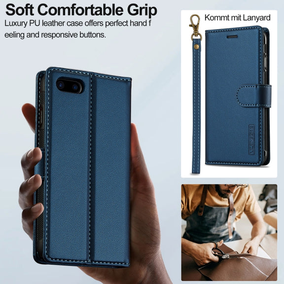 For iPhone 7 / 8 / SE 2020 2022 LC.IMEEKE L2 Series Detachable Magsafe PU Phone Case with Lanyard(Blue)