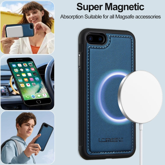 For iPhone 7 / 8 / SE 2020 2022 LC.IMEEKE L2 Series Detachable Magsafe PU Phone Case with Lanyard(Blue)