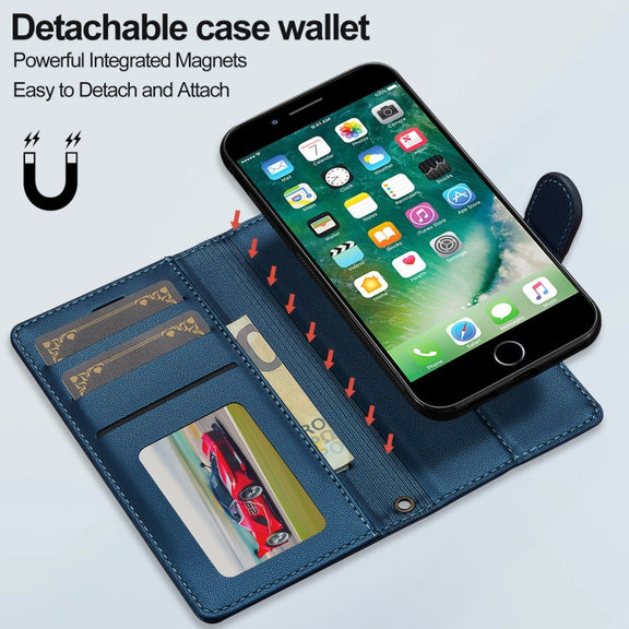 For iPhone 7 / 8 / SE 2020 2022 LC.IMEEKE L2 Series Detachable Magsafe PU Phone Case with Lanyard(Blue)