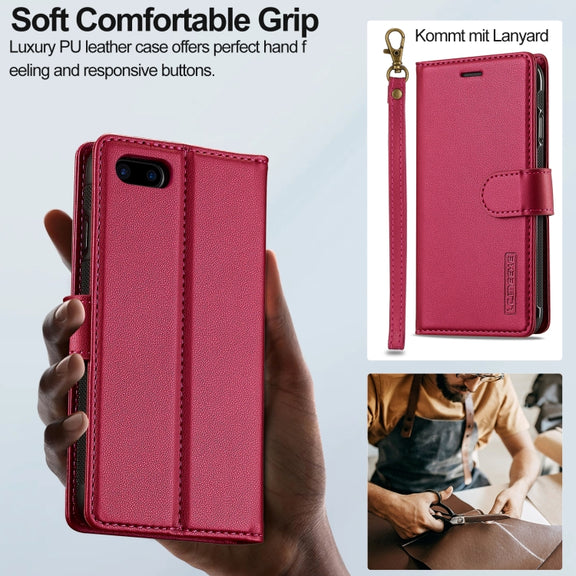 For iPhone 7 / 8 / SE 2020 2022 LC.IMEEKE L2 Series Detachable Magsafe PU Phone Case with Lanyard(Red)