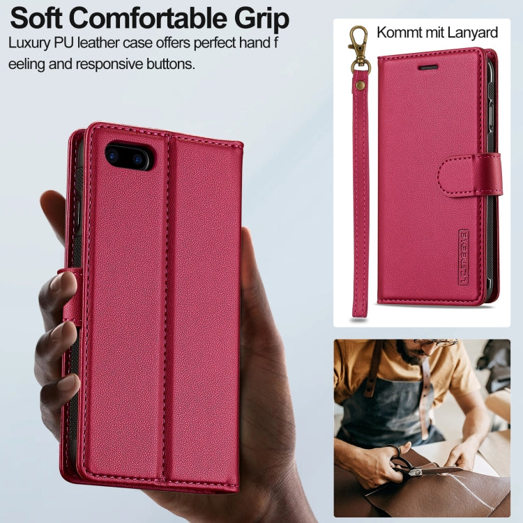 For iPhone 7 / 8 / SE 2020 2022 LC.IMEEKE L2 Series Detachable Magsafe PU Phone Case with Lanyard(Red)