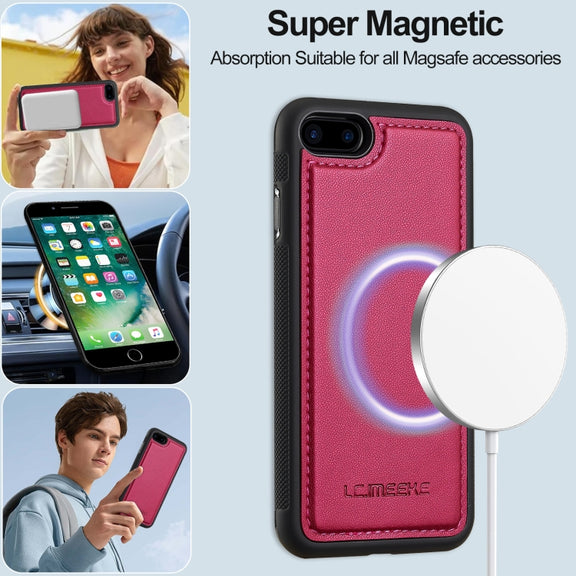 For iPhone 7 / 8 / SE 2020 2022 LC.IMEEKE L2 Series Detachable Magsafe PU Phone Case with Lanyard(Red)