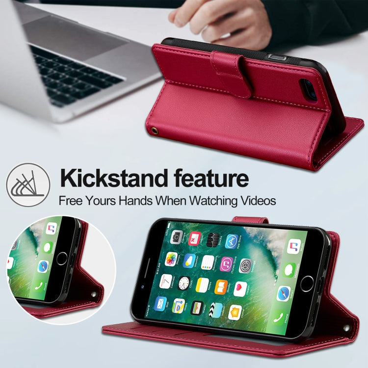 For iPhone 7 / 8 / SE 2020 2022 LC.IMEEKE L2 Series Detachable Magsafe PU Phone Case with Lanyard(Red)
