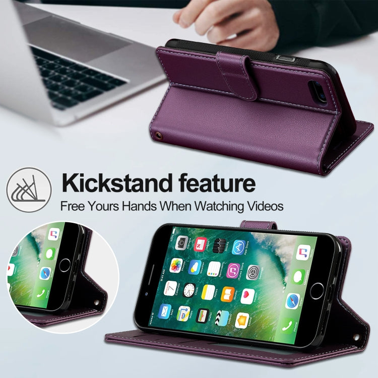 For iPhone 7 Plus / 8 Plus LC.IMEEKE L2 Series Detachable Magsafe PU Phone Case with Lanyard(Purple)