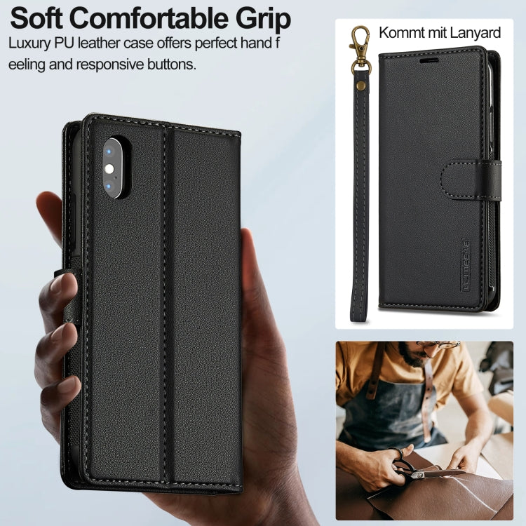 For iPhone X / XS LC.IMEEKE L2 Series Detachable Magsafe PU Phone Case with Lanyard(Black)