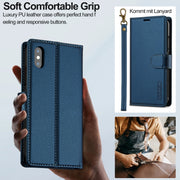 For iPhone X / XS LC.IMEEKE L2 Series Detachable Magsafe PU Phone Case with Lanyard(Blue)