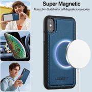 For iPhone X / XS LC.IMEEKE L2 Series Detachable Magsafe PU Phone Case with Lanyard(Blue)