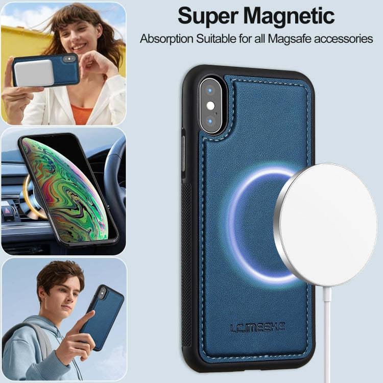 For iPhone X / XS LC.IMEEKE L2 Series Detachable Magsafe PU Phone Case with Lanyard(Blue)