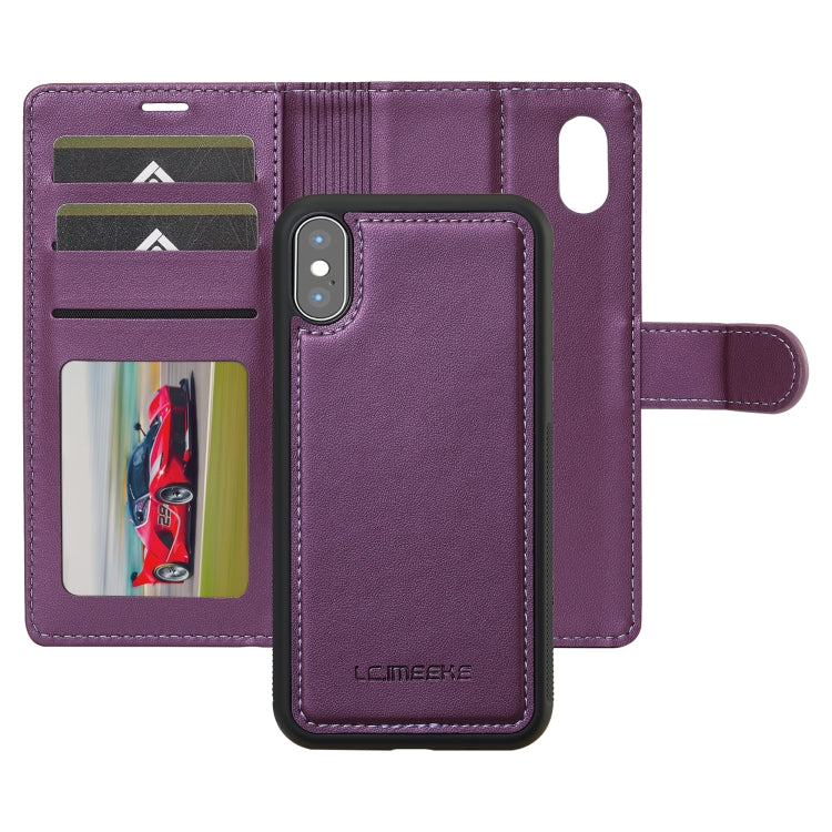 For iPhone X / XS LC.IMEEKE L2 Series Detachable Magsafe PU Phone Case with Lanyard(Purple)
