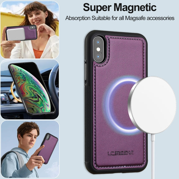 For iPhone X / XS LC.IMEEKE L2 Series Detachable Magsafe PU Phone Case with Lanyard(Purple)