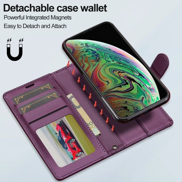 For iPhone X / XS LC.IMEEKE L2 Series Detachable Magsafe PU Phone Case with Lanyard(Purple)
