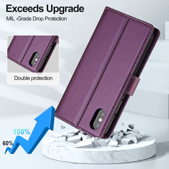 For iPhone X / XS LC.IMEEKE L2 Series Detachable Magsafe PU Phone Case with Lanyard(Purple)