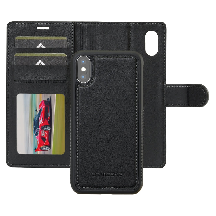 For iPhone XR LC.IMEEKE L2 Series Detachable Magsafe PU Phone Case with Lanyard(Black)