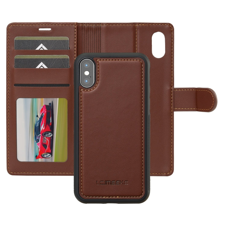 For iPhone XR LC.IMEEKE L2 Series Detachable Magsafe PU Phone Case with Lanyard(Brown)