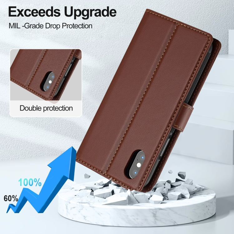 For iPhone XR LC.IMEEKE L2 Series Detachable Magsafe PU Phone Case with Lanyard(Brown)