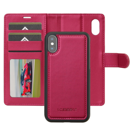 For iPhone XR LC.IMEEKE L2 Series Detachable Magsafe PU Phone Case with Lanyard(Red)