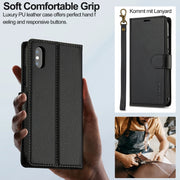 For iPhone XS Max LC.IMEEKE L2 Series Detachable Magsafe PU Phone Case with Lanyard(Black)