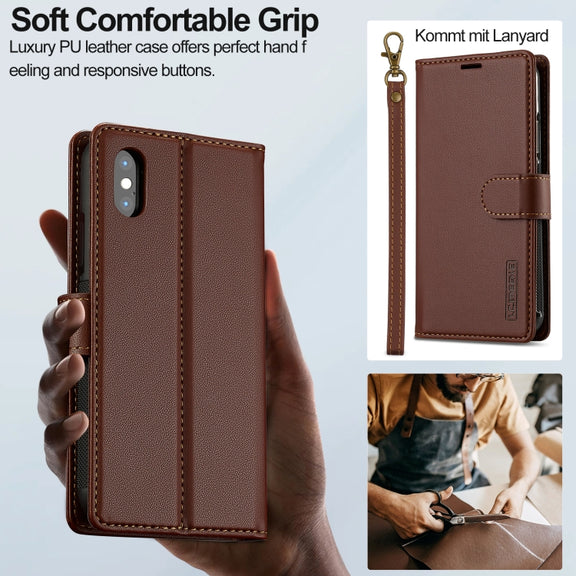 For iPhone XS Max LC.IMEEKE L2 Series Detachable Magsafe PU Phone Case with Lanyard(Brown)