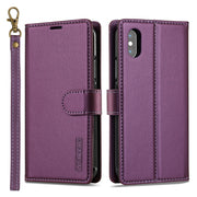 For iPhone XS Max LC.IMEEKE L2 Series Detachable Magsafe PU Phone Case with Lanyard(Purple)
