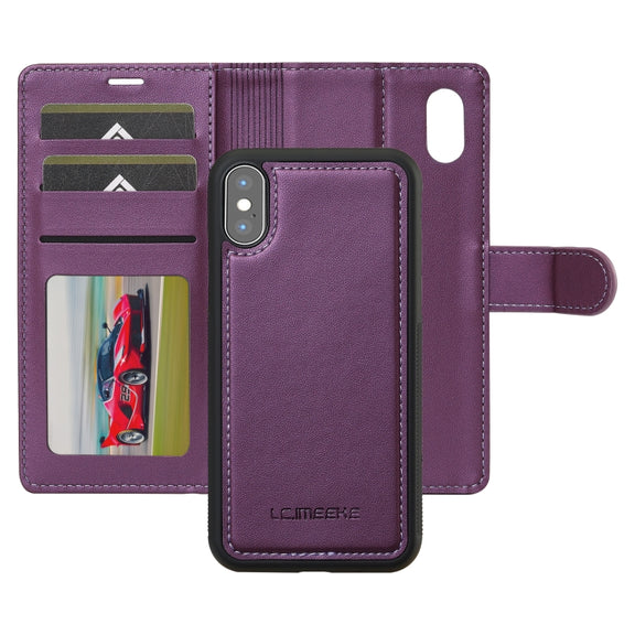 For iPhone XS Max LC.IMEEKE L2 Series Detachable Magsafe PU Phone Case with Lanyard(Purple)