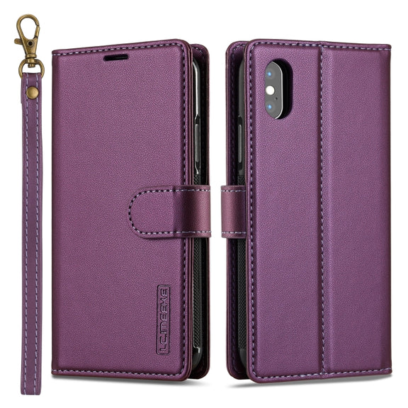For iPhone XS Max LC.IMEEKE L2 Series Detachable Magsafe PU Phone Case with Lanyard(Purple)