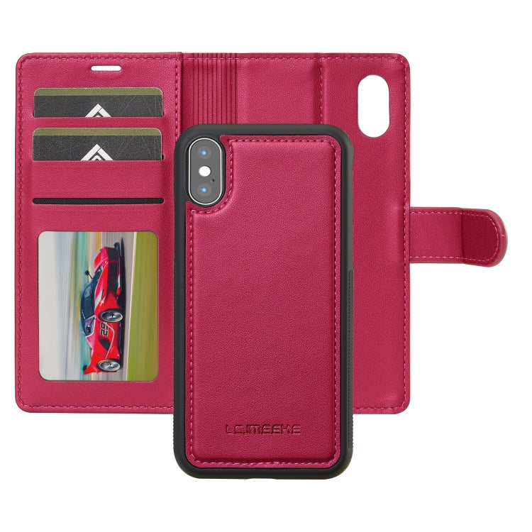 For iPhone XS Max LC.IMEEKE L2 Series Detachable Magsafe PU Phone Case with Lanyard(Red)