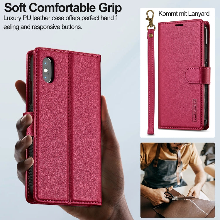 For iPhone XS Max LC.IMEEKE L2 Series Detachable Magsafe PU Phone Case with Lanyard(Red)