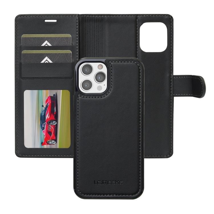 For iPhone 12 / 12 Pro LC.IMEEKE L2 Series Detachable Magsafe PU Phone Case with Lanyard(Black)