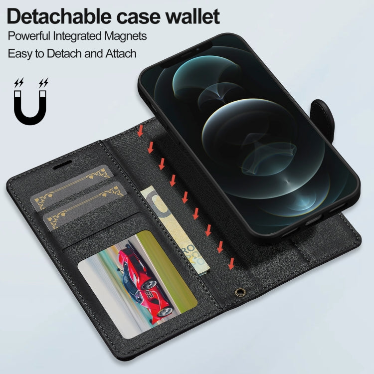 For iPhone 12 / 12 Pro LC.IMEEKE L2 Series Detachable Magsafe PU Phone Case with Lanyard(Black)