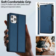 For iPhone 12 / 12 Pro LC.IMEEKE L2 Series Detachable Magsafe PU Phone Case with Lanyard(Blue)