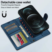 For iPhone 12 / 12 Pro LC.IMEEKE L2 Series Detachable Magsafe PU Phone Case with Lanyard(Blue)